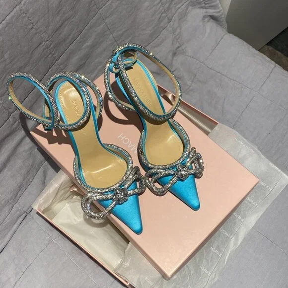 MACH & MACH Double Bow Satin Pumps - Ocean Blue - Picture 6 of 8